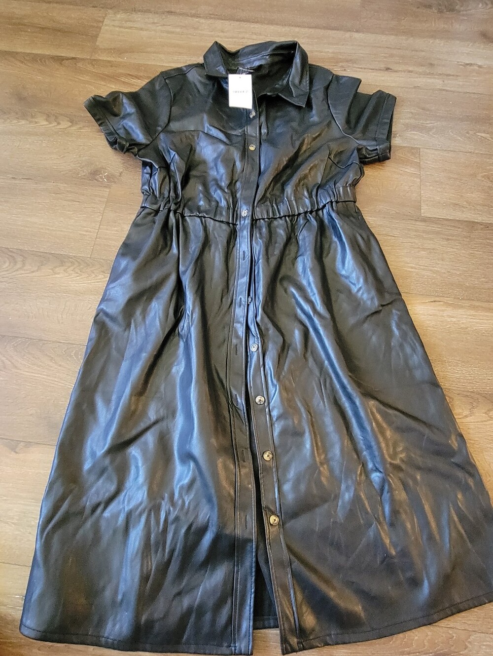 Forever 21 Black Faux Leather Midi Shirt Dress